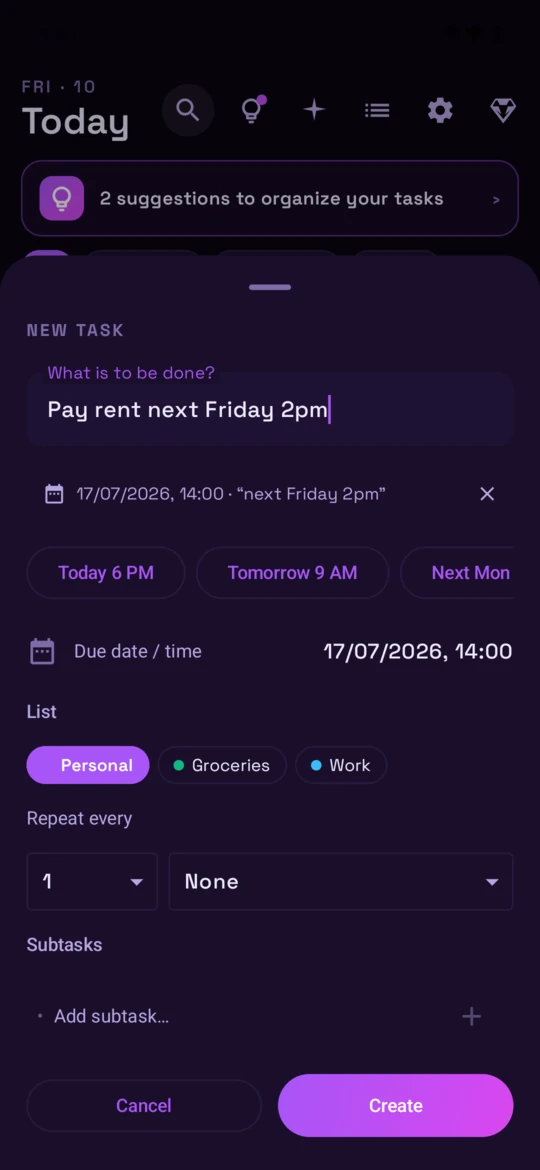 Adding a task on Android
