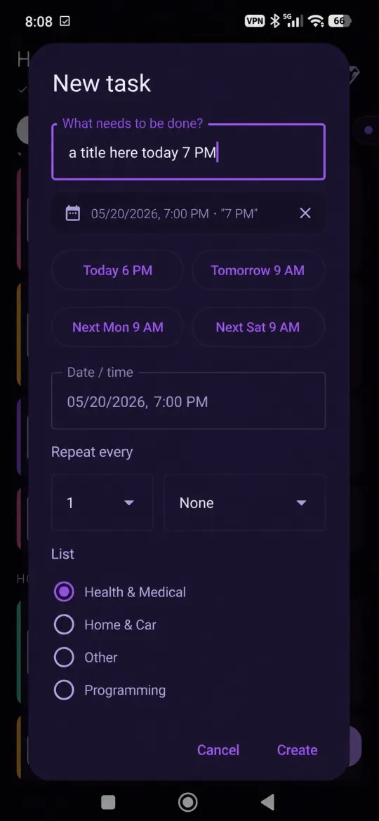 Adding a task on Android
