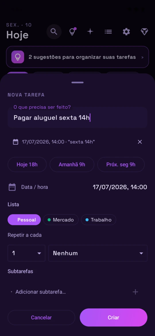 Criando uma tarefa no Android