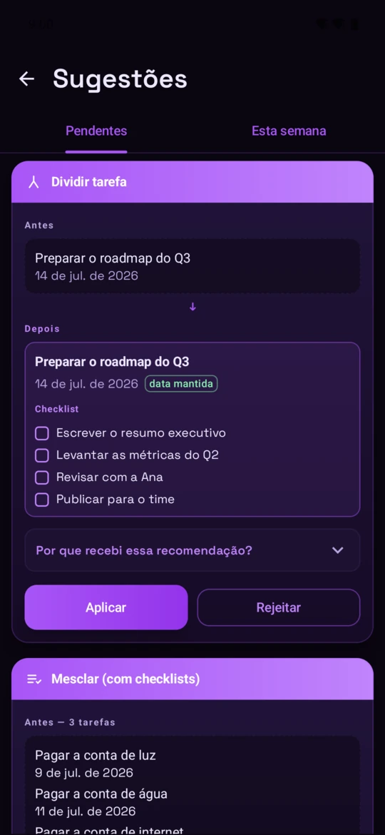 Sugestões da IA no Android